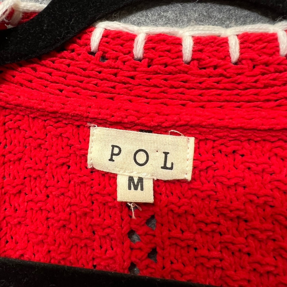 POL Red Cable Knit Cardigan M Oversized Chunky Button Front Boho Sweater - Picture 2 of 9